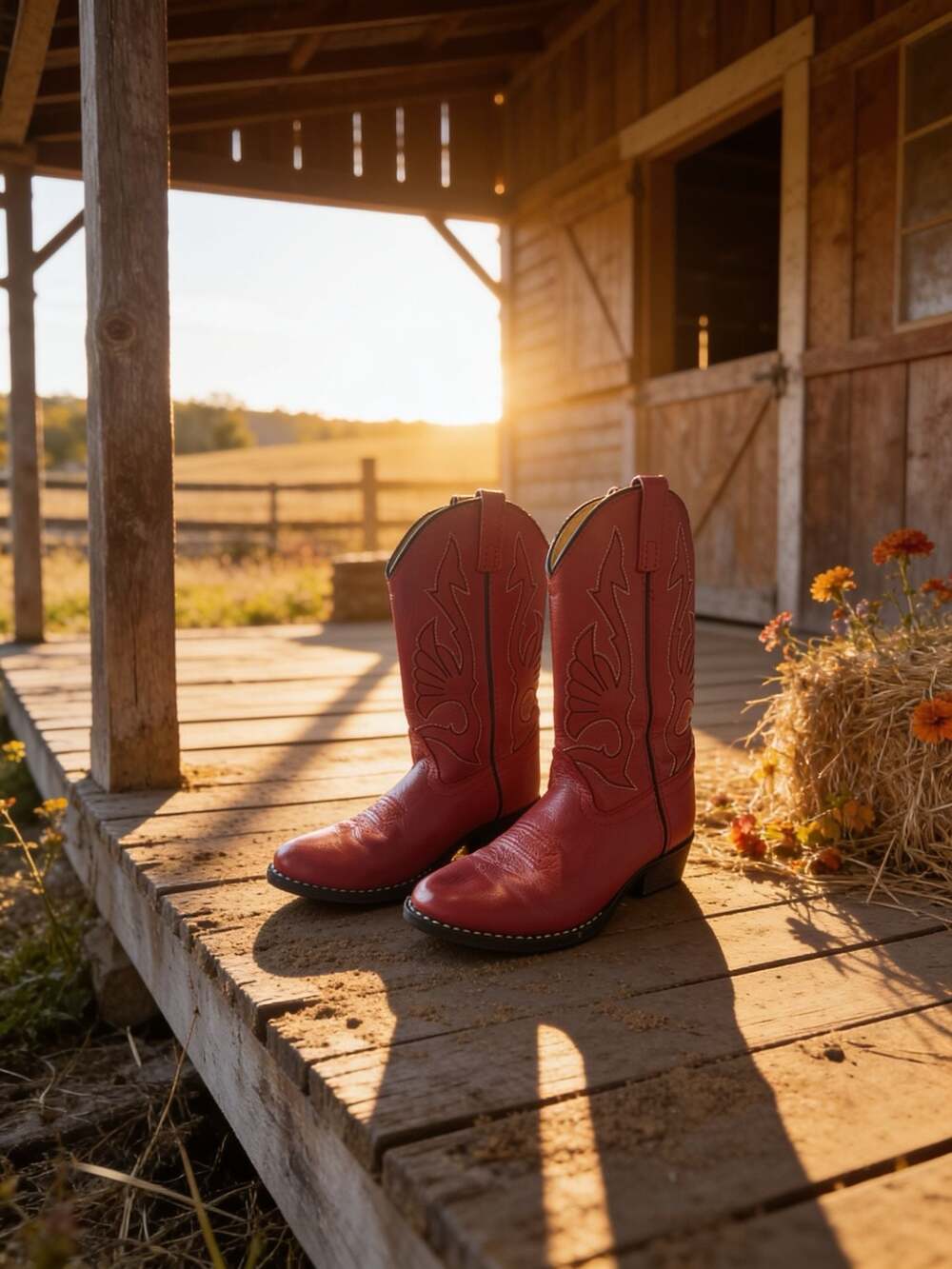 Masterson Red Leather Western Cowboy Boots with Embroidered Detail 6.5*